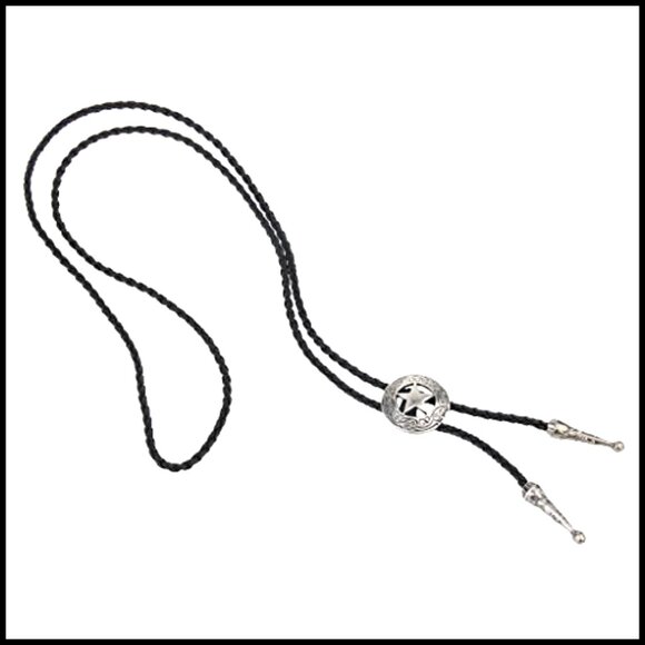 Vintage Turquoise Star Bolo Tie Leather Choker Necklace Unisex Western Style - Picture 5 of 7